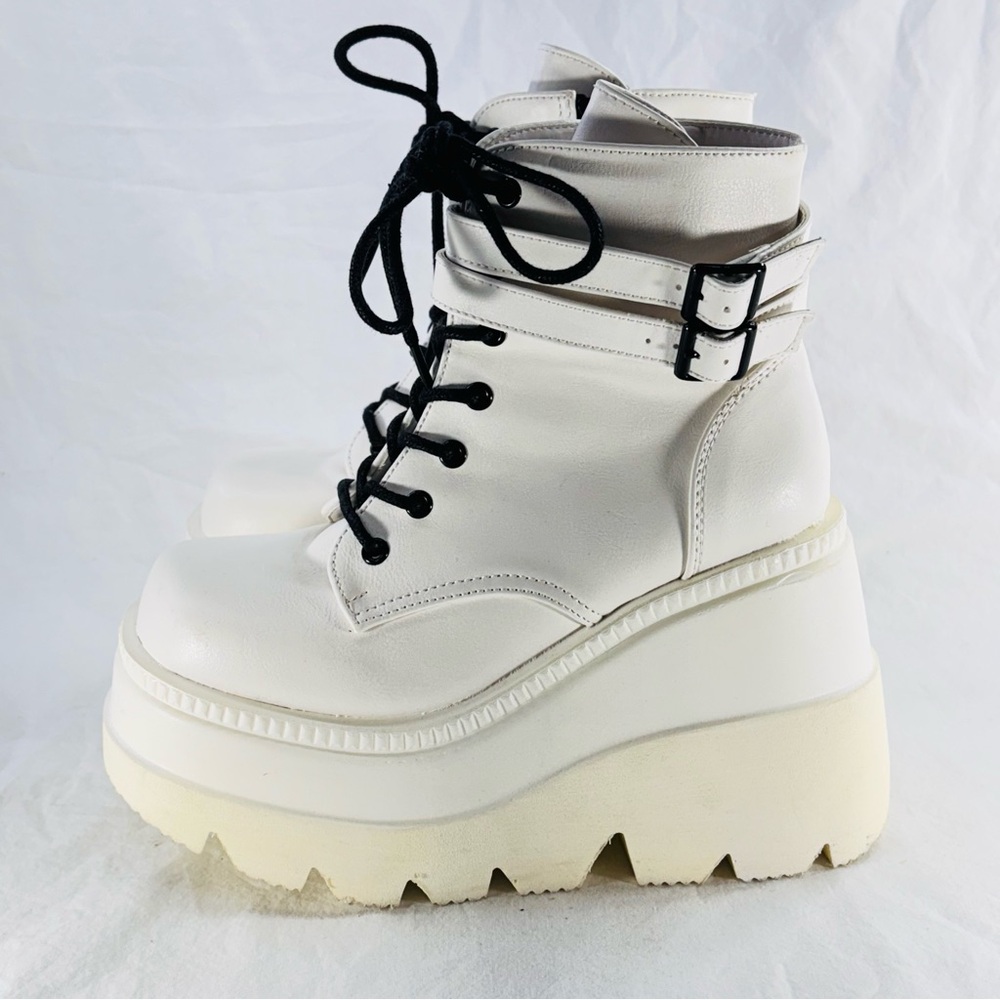 Demonia White Lace Up Platform Boots